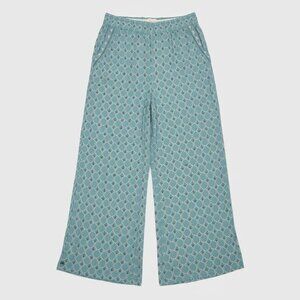 Anthropologie Green Boho Pattern Elastic High Waist Wide Leg Pants Women's M